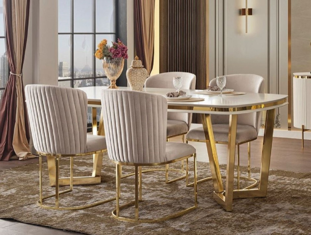 Casa Padrino luxury dining room set white / gray / gold -  Dining Table &   Dining Chairs - Modern dining room furniture  Casa Padrino